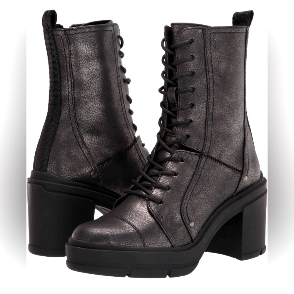 Rocket Dog Gunmetal Metallic Boots, Silver, Platform, chunky heel Y2K